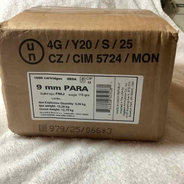 9mm S&amp;B 115gr new case 1000 rounds