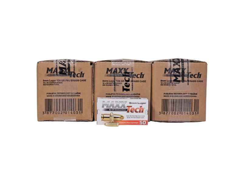 Maxxtech 9mm 124 grain FMJ - 1500 RDS (3 cases)