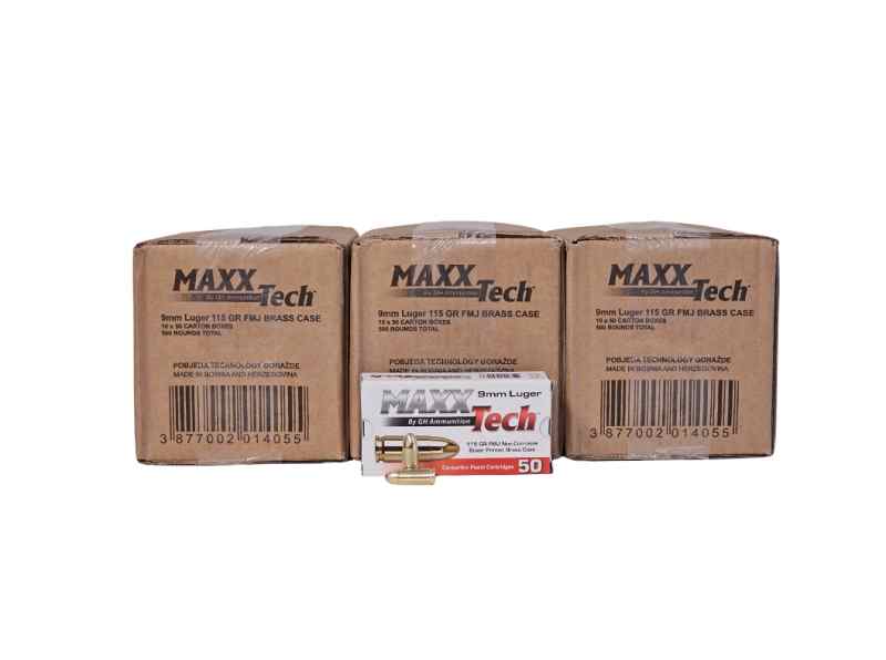 Maxxtech 9mm 115 grain FMJ - 1500 RDS (3 cases) 