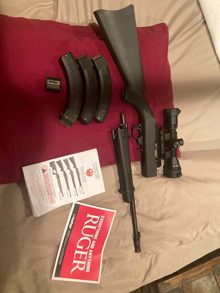 Ruger 10/22 tactical with four magazines