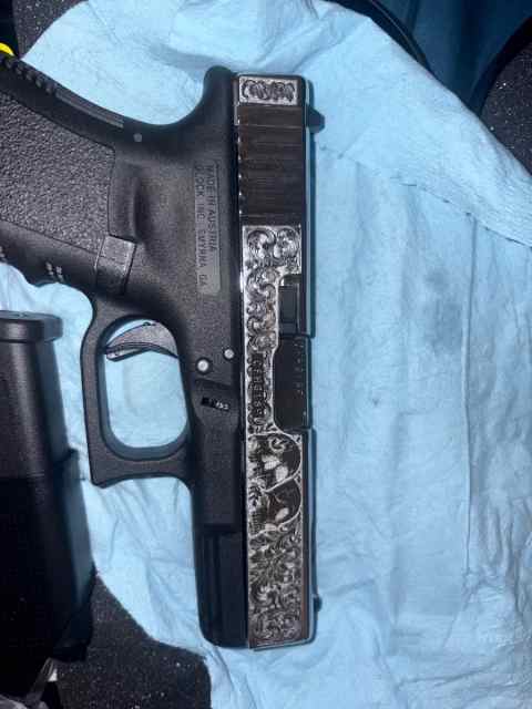 Glock 19C brand new nickel plated and engraved OBO