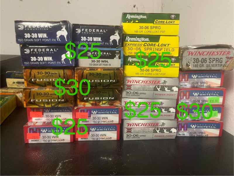 Various 30/30 and 30/06 ammo. See pic for pricing 