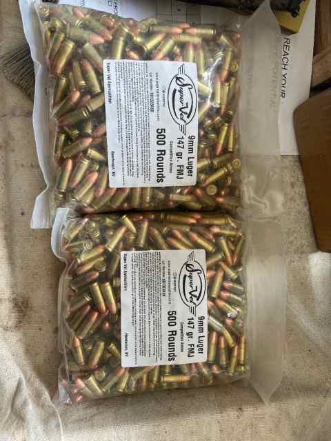 1000 rounds 9mm 147 gr FMJ Super Vel